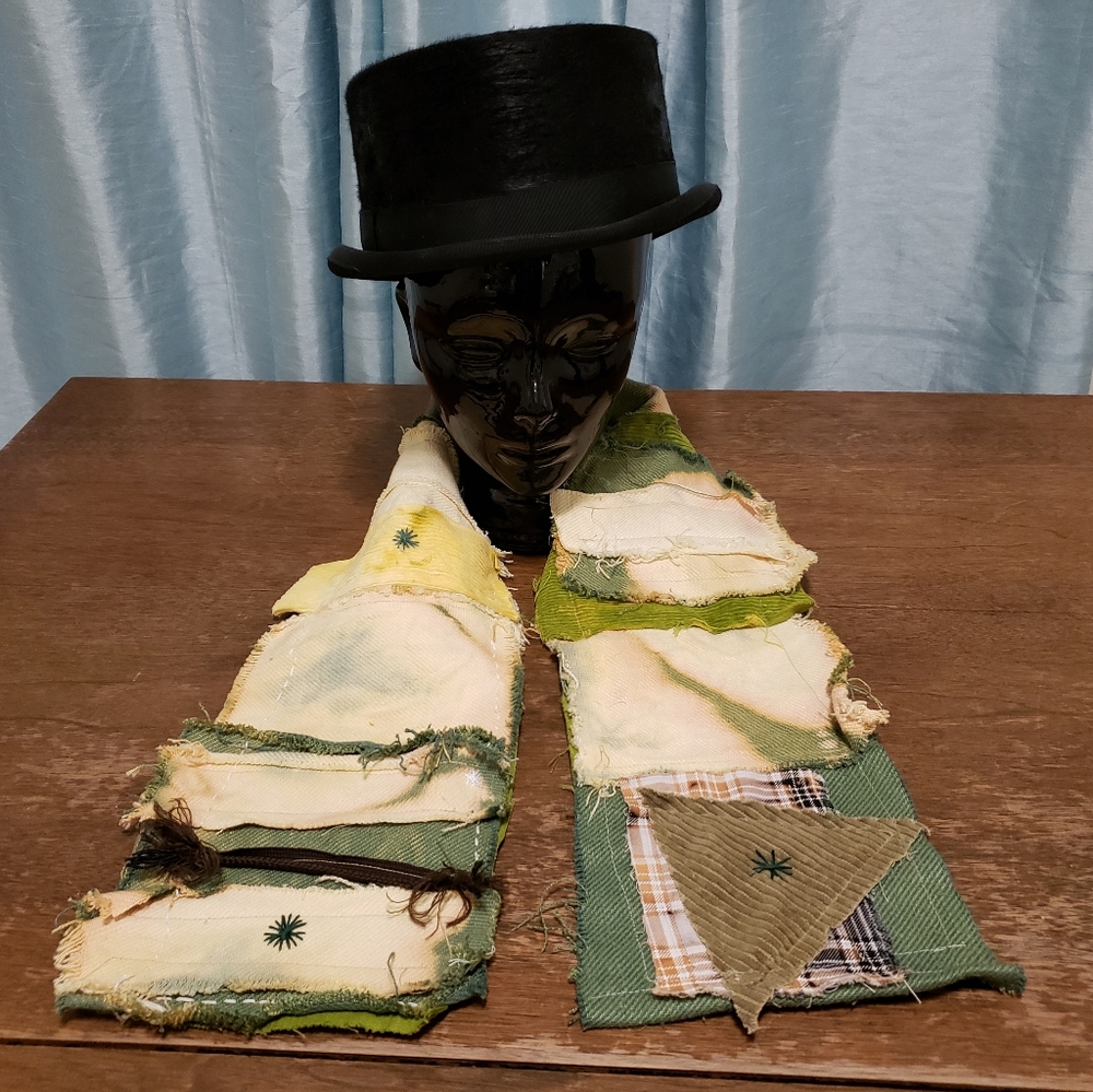 Happy Skunk Frantic Handmade Patchwork Scarf Visible Mending Style Corduroy Back